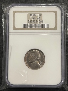 lot 2 image: 1950 Jefferson Nickel NGC MS66