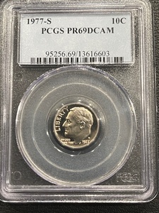 lot 8 image: 1977-S Roosevelt Dime Proof PCGS PR69 Deep Cameo