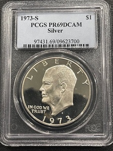 lot 9 image: 1973-S Eisenhower Dollar PCGS Proof PR69 Deep Cameo Silver