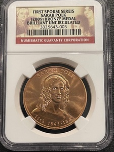 lot 20 image: 2009 First Spouse Series Bronze Medal NGC Brilliant Uncirculated