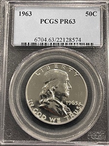 lot 23 image: 1963 Franklin Half Dollar Proof PCGS PR63