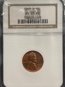 lot 29 image: 1949-D Lincoln Cent NGC MS65 Red