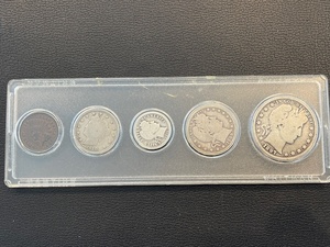 lot 33 image: Barber Half Dollar, Quarter, Dime, Liberty Nickel, Indian Cent