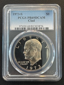 lot 65 image: 1973-S Eisenhower Dollar PCGS Proof PR69 Deep Cameo Clad Silver