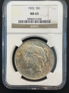 lot 66 image: 1922 Peace Dollar NGC MS63