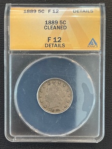 lot 68 image: 1889 Liberty Nickel ANACS F12 Details