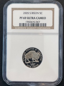 lot 78 image: 2005-S Bison Jefferson Nickel Proof NGC PF69 Ultra Cameo