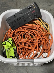 lot 64 image: Extension Cords, Gloves, Power Strip