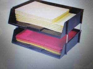 lot 144 image: 3- 2pks Deflecto Industrial Tray Si...