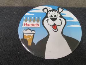 lot 395 image: Round Hamms Beer Metal Sign...