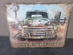 lot 397 image: Rusty But Trusty Metal Sign 16x12.5...