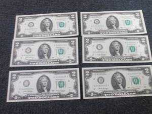 lot 412 image: 6- Sequential Uncirculated $2 Bills...