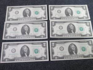 lot 413 image: 6- Sequential Uncirculated $2 Bills...