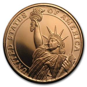 lot 222 image: Qty 5 1oz Copper Rounds USA related