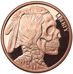 lot 220 image: Qty 5 1oz Copper Rounds  Native American related
