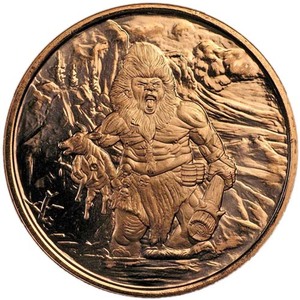 lot 135 image: Qty 7 1oz Copper Rounds Fantasy Creatures