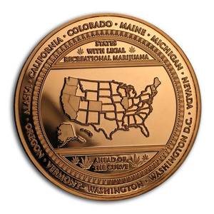 lot 141 image: 5 1oz Copper Rounds  Cannabis related
