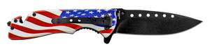 lot 144 image: 5 Spring Assisted Drop Point Folding Pocket Knife - United States of America Flag USA Patriots
