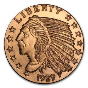 lot 138 image: Qty 6 1oz Copper Rounds Native American Related