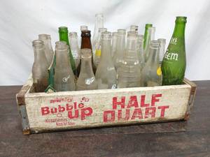 lot 17 image: Bubble Up Crate with Glass Bottles