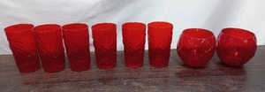 lot 112 image: Ruby Red Vintage Seneca Driftwood Morgantown Crinkle Glasses