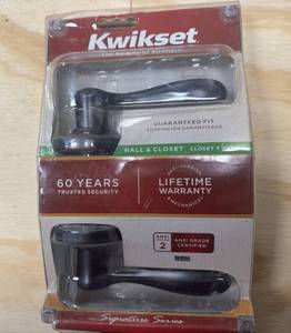 lot 36 image: Pair of Kwik Set Locks  Keyed Entry & Hall and Closet (Black) in original box.