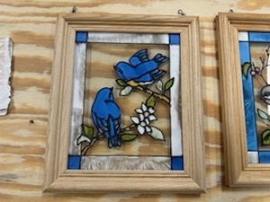 lot 172 image: Framed Etched Glass Birds