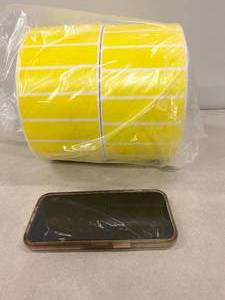 Lot Of 2 Large Rolls Yellow TT Paper Thermal Transfer Labels With Perforation 5500 Per Roll&nbsp