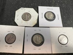 lot 06 image: GROUP OF 5 US MERCURY DIMES