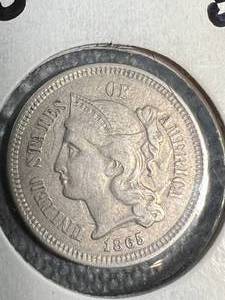 lot 32 image: 1865 US 3 CENT NICKEL