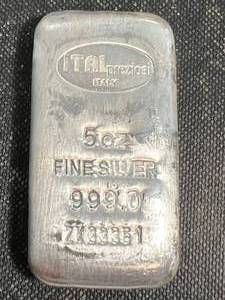 lot 37 image: 5 TROY OZ .999 FINE SILVER ITALPREZIOSI BAR