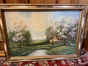 lot 302 image: Vintage Framed Blossom Time Cottage Print