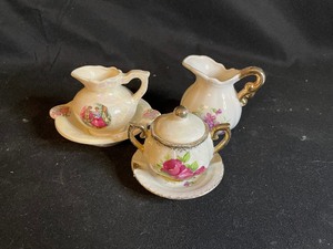 lot 308 image: Miniature Porcelain Pitcher, Pitcher and Wash Basin and Sugar