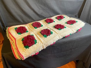 lot 315 image: Vintage Handmade Blanket with Red and Pink Roses