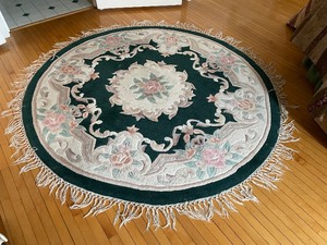lot 266 image: Forest Green and Cream Floral Round Rug