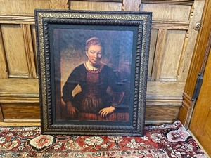 lot 283 image: Gold Framed Print of Rembrandt Van Rijn Young Girl at an Open Half Door