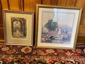 lot 284 image: Vintage Prints of Wishing Gates and Woman on Bridge