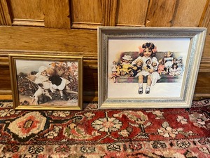 lot 291 image: Vintage Bessie Pease Gutmann Print and Print of Boy Kissing Girl in Wagon