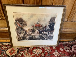 lot 296 image: Al Wettle Matted Framed Print Titled Sa Porte Belgique