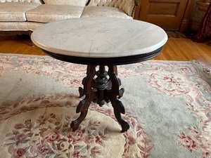 lot 207 image: Victorian Oval Marble Top Antique Table