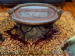 lot 188 image: Antique Hand Carved Walnut Jacobean Style Small Coffee Table Display Table with Removable Tray