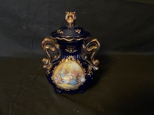 lot 202 image: Vintage Cobalt Blue and Gold Vase, Victorian Style