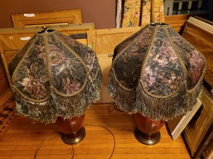 lot 323 image: Set of Two Antique Cranberry Glass Lamps with Shades