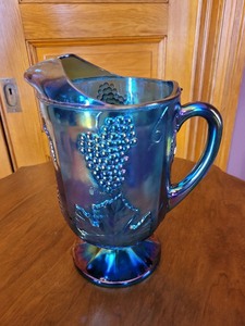 lot 327 image: Blue Carnival Glass Pitcher