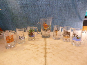 Schmidt Beer Pitcher and 6 Beer Mugs