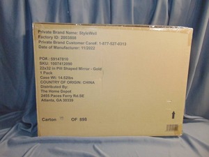 lot 118 image: StyleWell Medium Modern Oval Gold Framed Mirror (22 in. W x 32 in. H) NEW