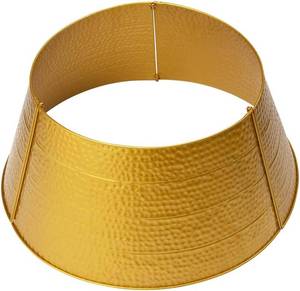 lot 68 image: Glitzhome 26 D Golden Hammered Metal Tree Collar Tree Base Cover Decorative Christmas Tree Ring for Christmas Decoration