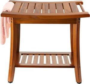lot 88 image: Utoplike Teak Shower Bench Seat with Handles, Storage Towel Shelf, 22 x 13 x 18.6,Waterproof, Indoor Outdoor Use NEW