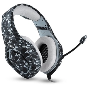 lot 104 image: 2 Pack ONIKUMA K1-B Deep Bass Noise Canceling Camouflage Gaming Headphone with Microphone(Grey) NEW