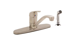 lot 113 image: Bellingham Single Handle Kitchen Faucet with Deck Mounted Side Spray in Brushed Nickel UPC Code # 850004678404 NEW